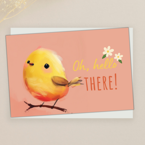 Schattige Wenskaart met Geel Vogeltje Illustratie