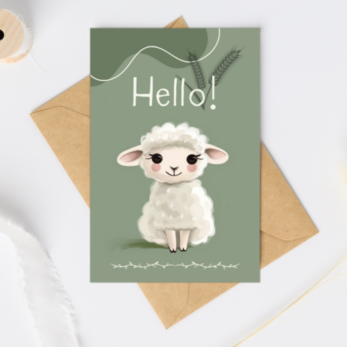 Schattige Wenskaart met Lammetje Illustratie
