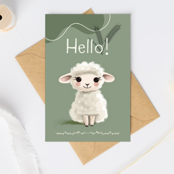 Schattige Wenskaart met Lammetje Illustratie