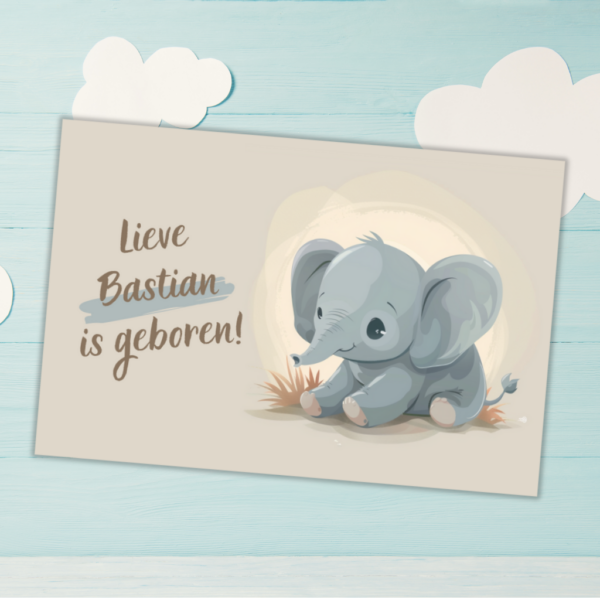 Baby Felicitatie kaart met Olifant illustratie