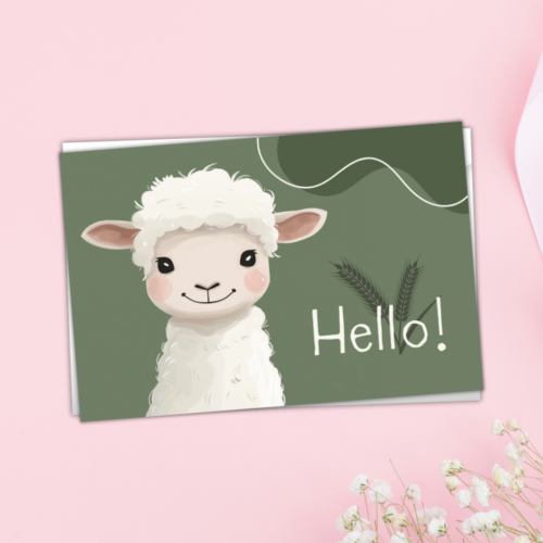 Schattige Wenskaart met Lammetje Illustratie